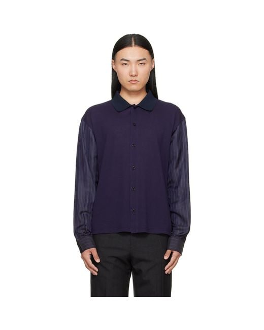 Maison Margiela Blue Bimaterial Shirt for men