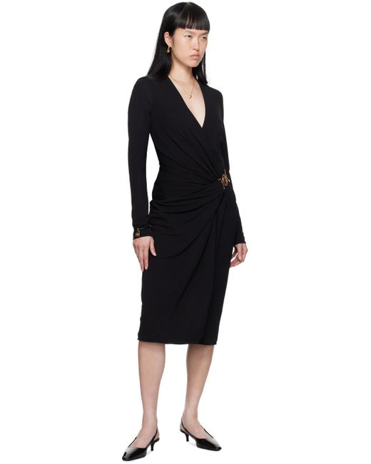 Versace Black Medusa Jersey Midi Wrap Dress
