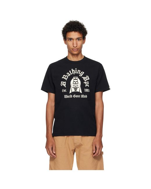 A Bathing Ape Black Printed Mad General College T-Shirt for men