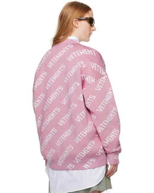 Pull rose à motif à logo en tricot jacquard Vetements en coloris Pink