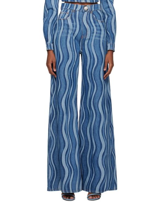 Area Blue Sunray Embellished Printed High-rise Wide-leg Jeans