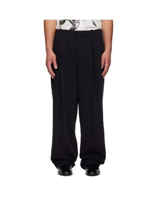 HUGO Black Pleat-Front Whipstitch Detail Trousers for men