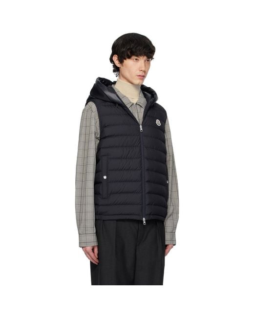Moncler Black Bourget Hooded Down Vest for men