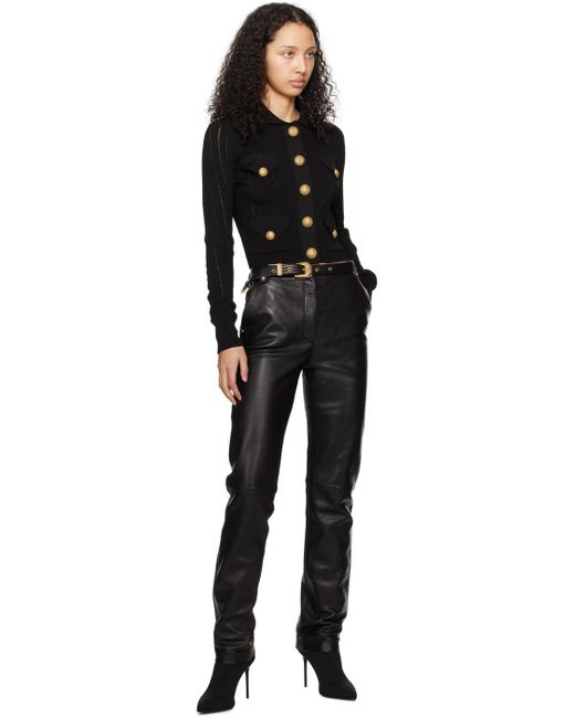 Balmain Black Belted Leather Trousers