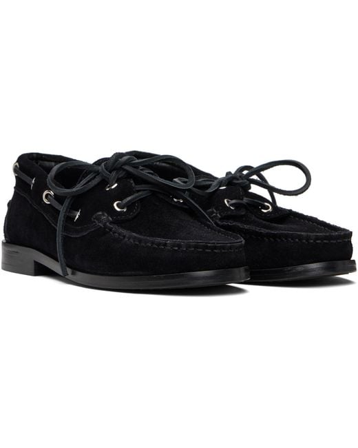 Aeyde Black Harris Suede Boat Shoes
