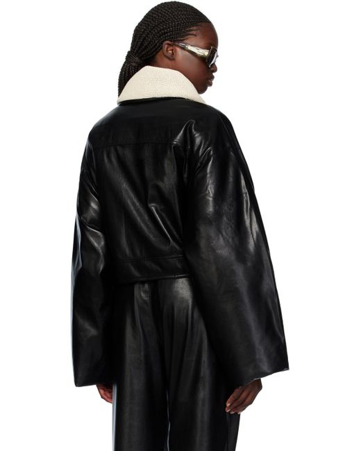 Nanushka Black Hollie Vegan Leather Down Bomber Jacket