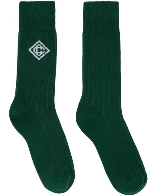 Casablancabrand Green Monogram Logo Socks for men