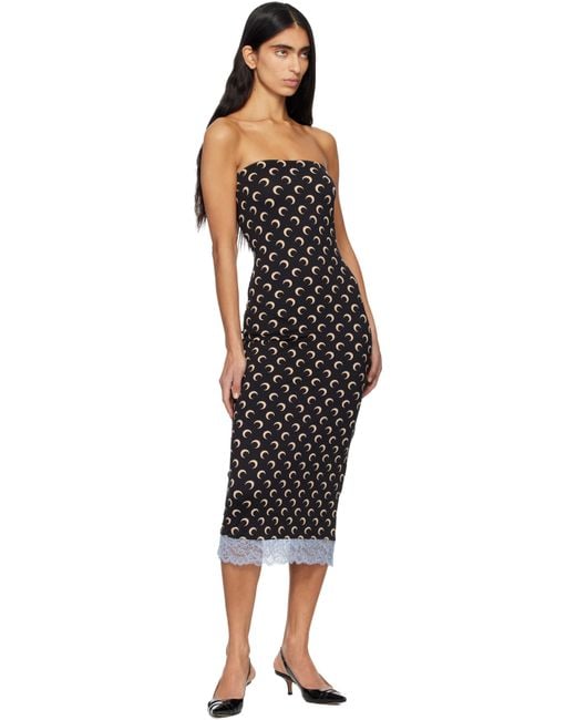 MARINE SERRE Black Recycled Moon Jersey Bustier Midi Dress