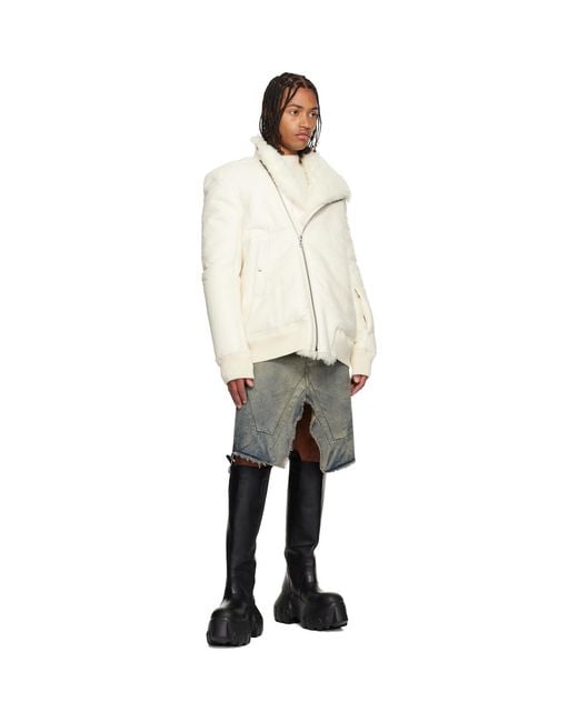 Rick Owens White Off- Concordians Hollywood Flight Shearling Jacket for men
