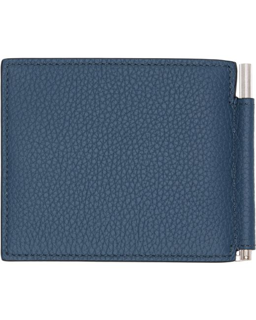 Tom Ford Blue Grain Leather Money Clip Wallet for men