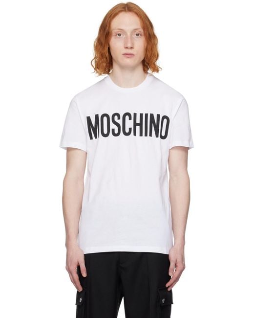 メンズ Moschino ホワイト ロゴプリント Tシャツ White