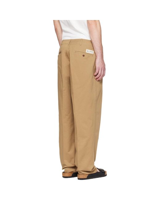 Merz B. Schwanen Natural Tan 1920S Cotton Twill Worker Chino Trousers for men