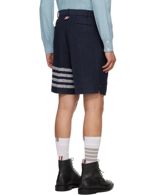 Thom Browne Blue Navy 4-bar Sack Shorts for men