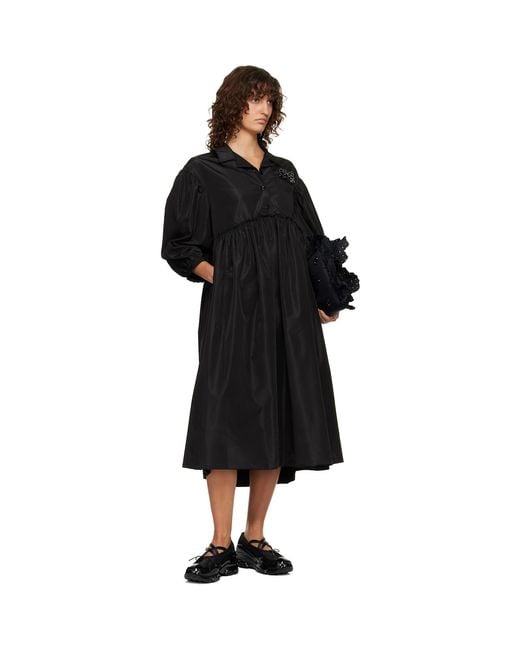 Simone Rocha Black Embellished Signature Smock Shirt Midi Dress