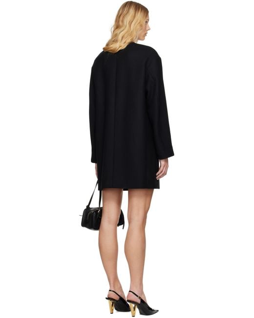 Versace Black Collarless Felted-wool Long Coat
