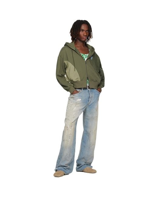 ANDERSSON BELL Green Patchwork Ma-1 Zip Up Hoodie for men