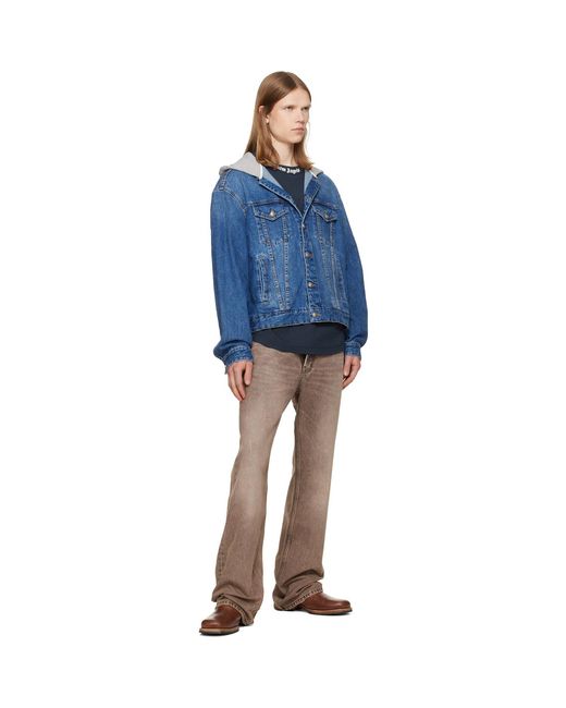 Palm Angels Blue Curved Logo Denim Jacket for men