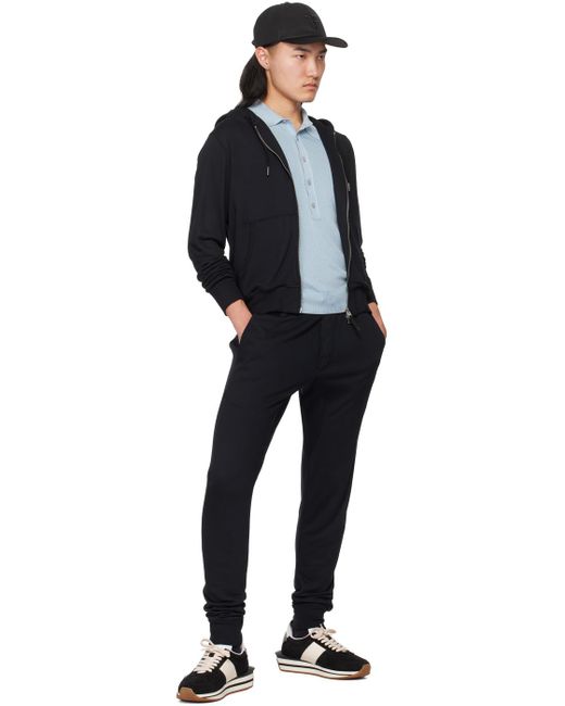 メンズ Tom Ford ブルー スプレッドカラー ニットポロシャツ Black
