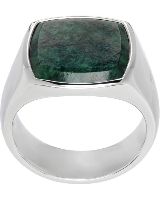 メンズ Tom Wood シルバー&ーン クッションカット 大理石 リング Green