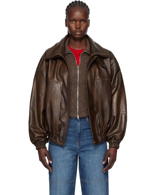 Magda Butrym Black Snap-Collar Aviator Leather Jacket