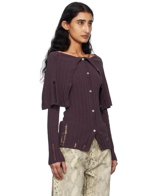 Acne バーガンディ リブ カーディガン Purple