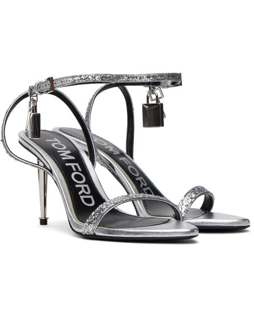 Tom Ford Black Silver Padlock Pointy Naked Heeled Sandals