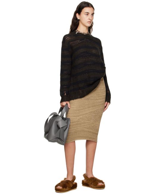 Acne Black Beige Distorted Midi Skirt