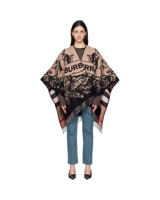 Burberry Black Gallant Knight Wool Cape