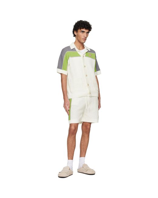 Casablanca White Off- Stripe Crochet Short Sleeve Shirt for men