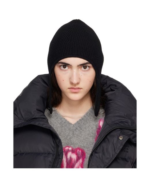 MM6 by Maison Margiela Black Ribbed Aviator Beanie