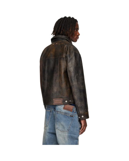 ANDERSSON BELL Black Leather Patchwork Trucker Jacket for men