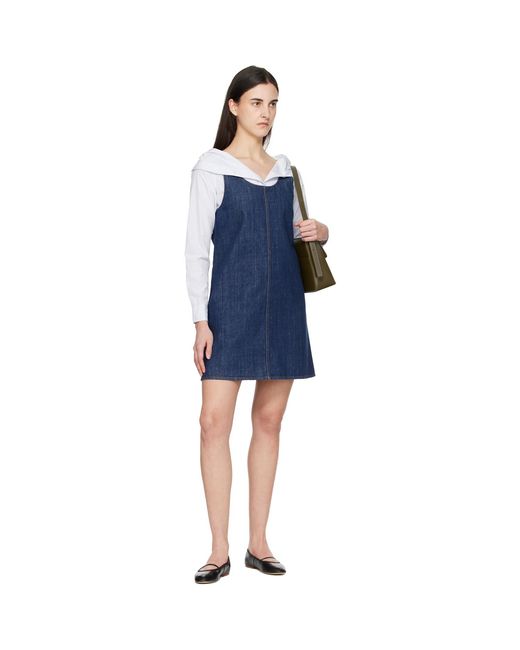AMI Blue Cotton Short Strapped Denim Minidress