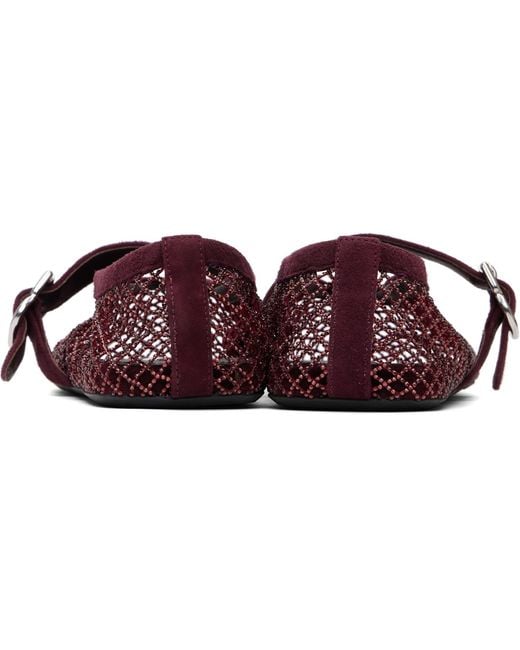 Alaïa Black Burgundy Strass Fishnet Ballerina Flats
