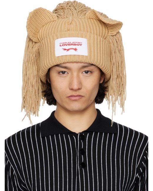 Charles Jeffrey Natural Supersized Lion Beanie for men