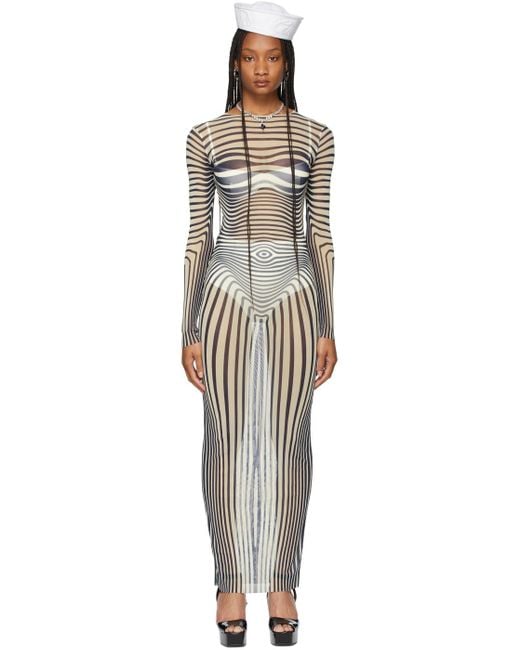 Jean Paul Gaultier Natural Ssense Exclusive Beige Les Marins Mesh Body Stripe Dress