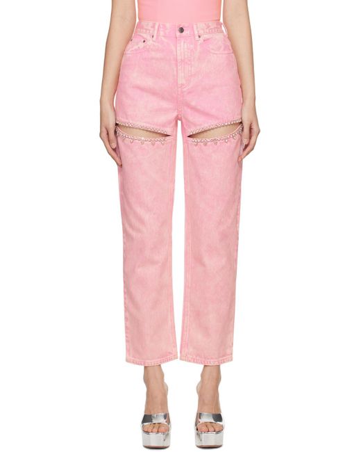 Area Pink Crystal Slit Jeans for men
