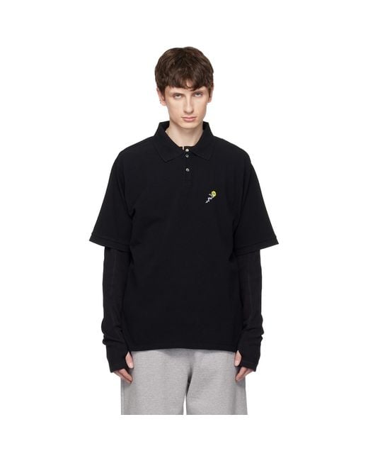vowels Black S/S Pique Polo for men