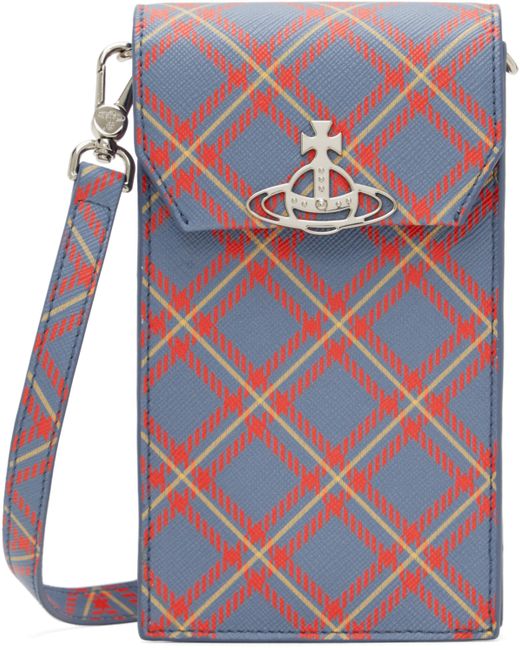 メンズ Vivienne Westwood ブルー＆オレンジ スマホショルダー Blue