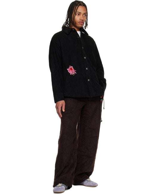Song For The Mute Black Burgundy Comfy Wool Wide Leg Trousers for men