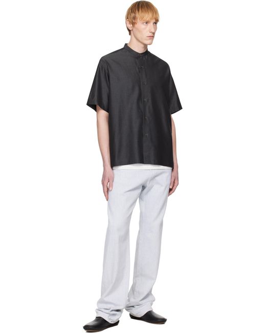 YLÈVE Black Silk Chambray Shirt for men