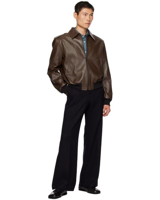 RECTO. Black Zip Leather Jacket for men