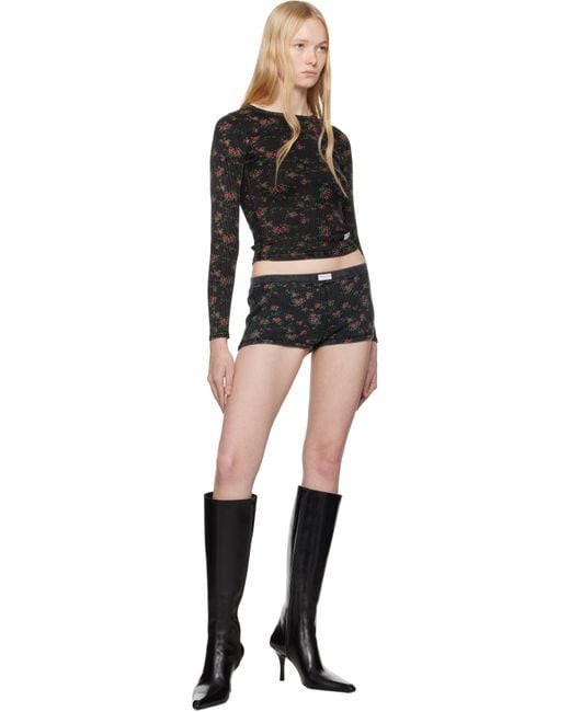 Alexander Wang Black Floral-Print Waffle Knit Boy Shorts