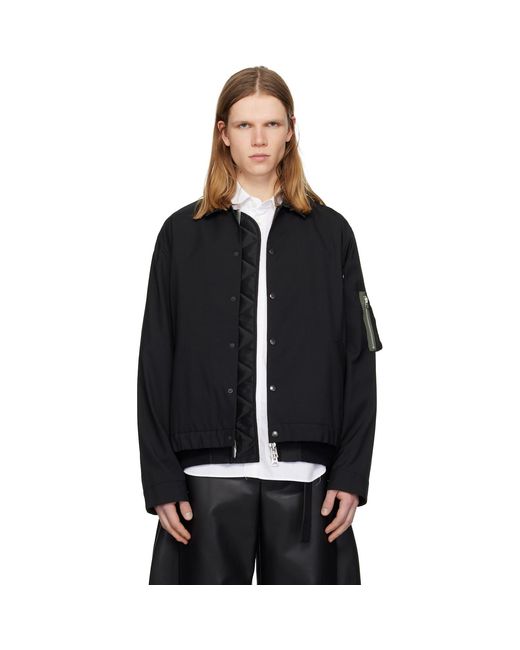 Sacai Black Suiting & Nylon Twill Bomber Jacket for men
