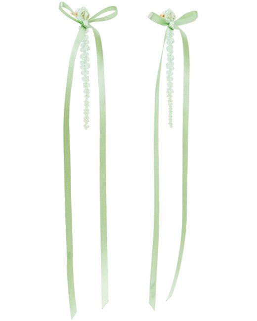 Boucles d'oreilles pendantes vertes à ruban à boucle Simone Rocha en coloris White