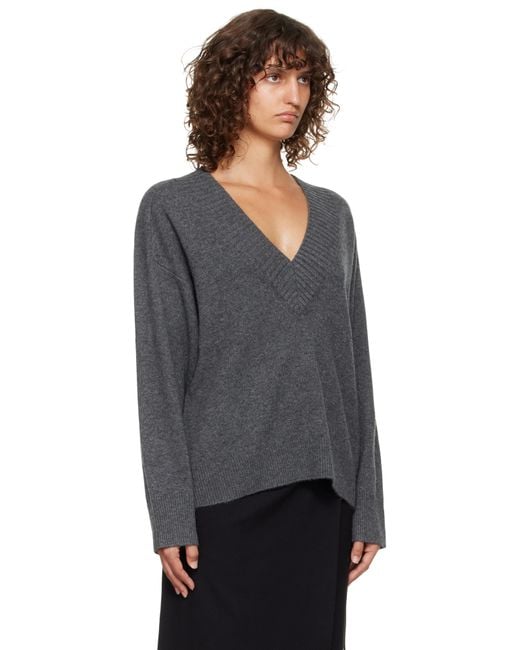Loulou de Saison Black Sage Lds V Neck Cashmere Sweater