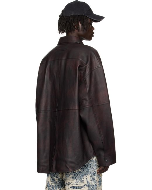 Acne Black Burgundy Relaxed Fit Leather Overshirt for men