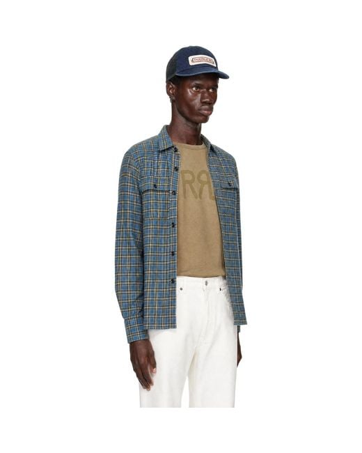 RRL Blue Check Cotton Shirt for men