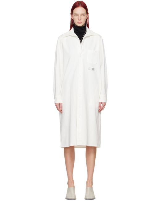 Robe longue blanche en denim à logo et image imprimés MM6 by Maison Martin Margiela en coloris Black