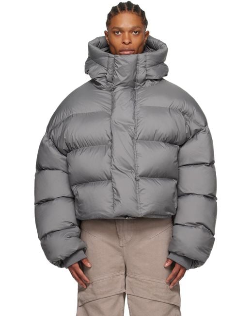 Entire studios Gray Hooded Down Jacket for men