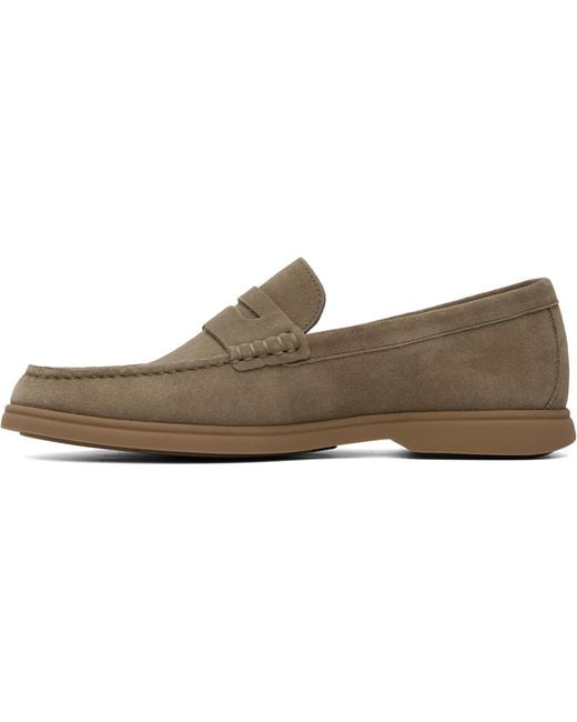 Boss Gray Khaki Suede Logo Penny Trim Loafers for men
